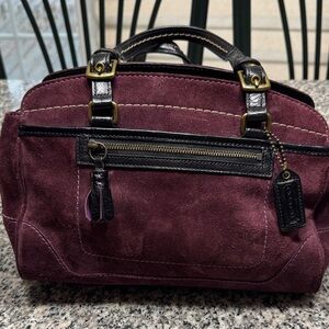 Coach Burgundy and Black Suede Satchel